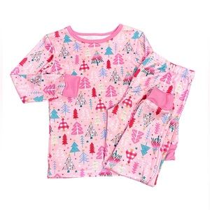 🎄Mía & Co  toddler pink Christmas tree pj set size-3